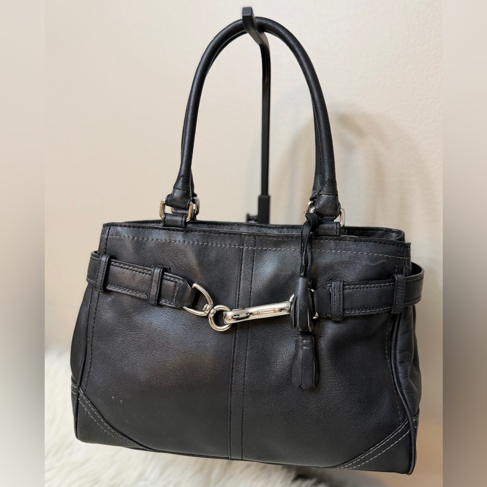 Coach Black Leather Satchel bag F08A70 Hampton with Horse-Bit Hardware